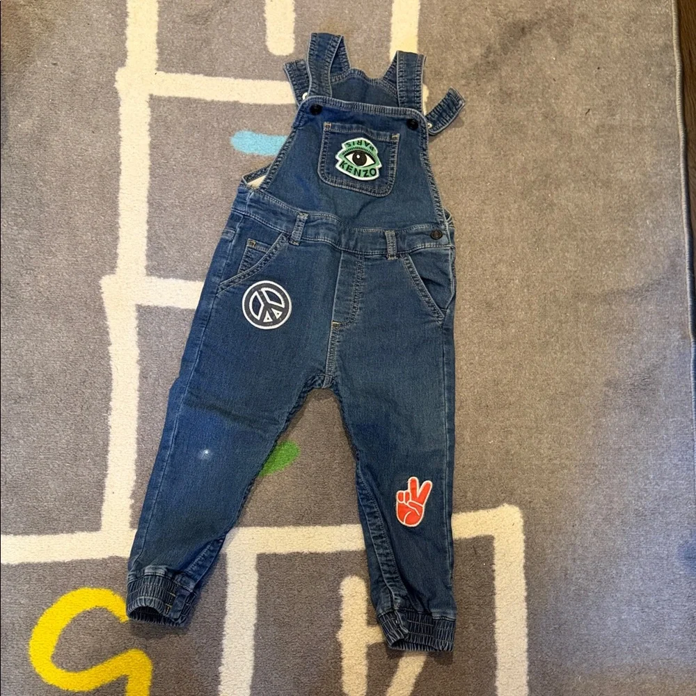 Kenzo Blue Kids Overalls with Fun Patches